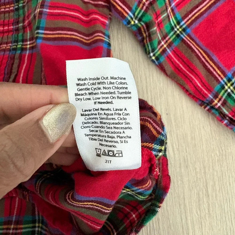 Wondernation Kids Girls Shirt Size 5T Red Plaid Long Sleeve Buttons 100% Cotton